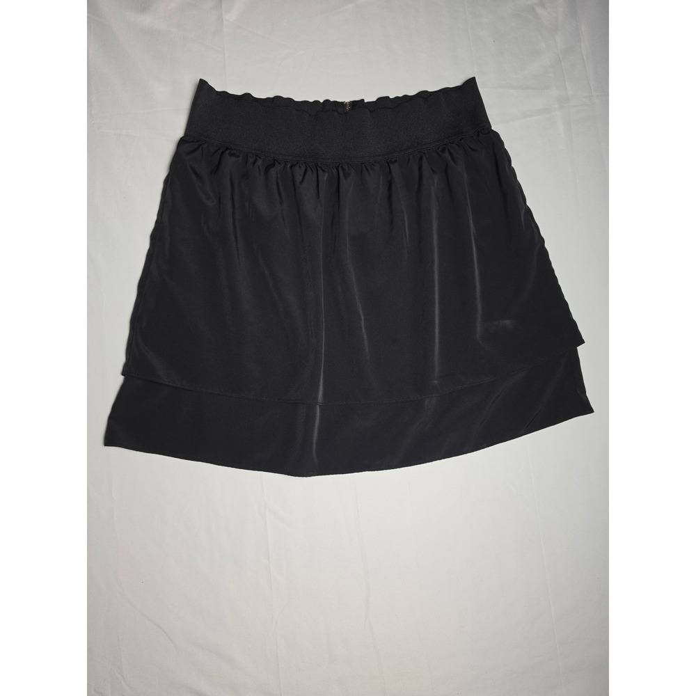Elle Black Tiered Layered Mini Skirt Elastic Waist Back Zip Size Medium